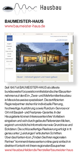 www.baumeister-haus.de wird als baugui.de-Tipp im HausbauHelden April 2023 vorgestellt.